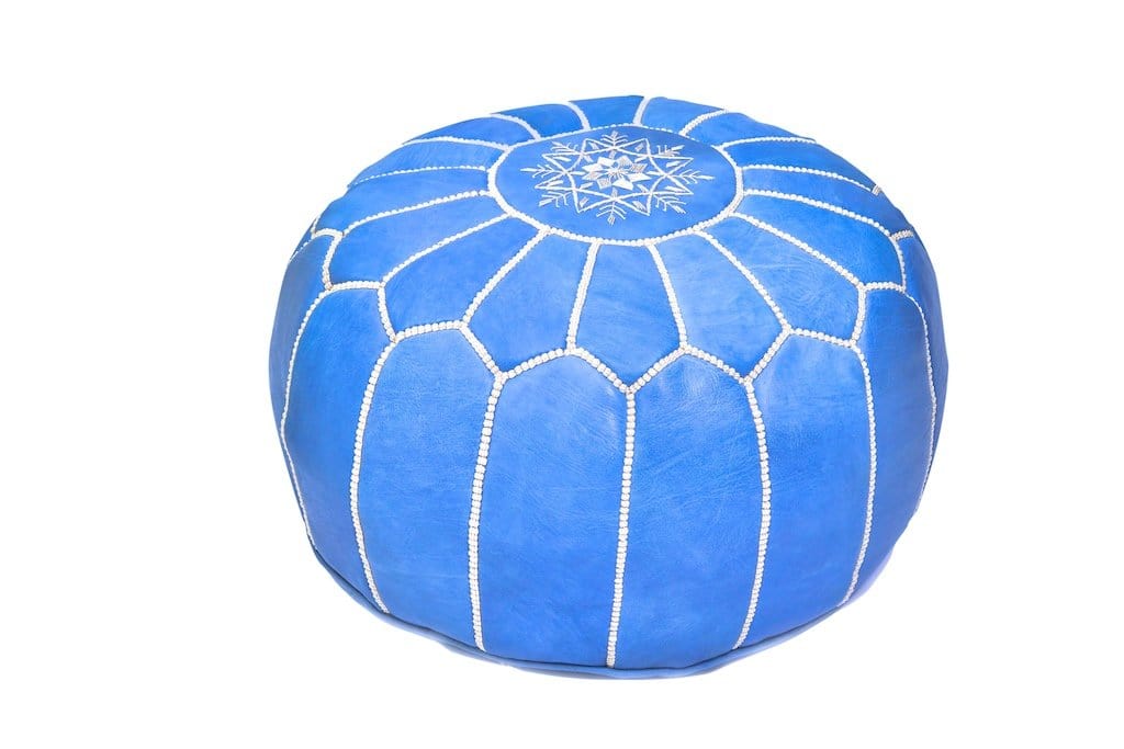 Authentic Handmade Moroccan Leather Pouf - Blue