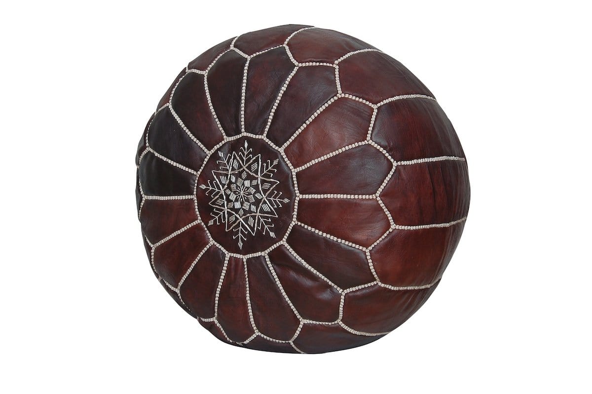 Handmade Moroccan Leather Pouf - Brown