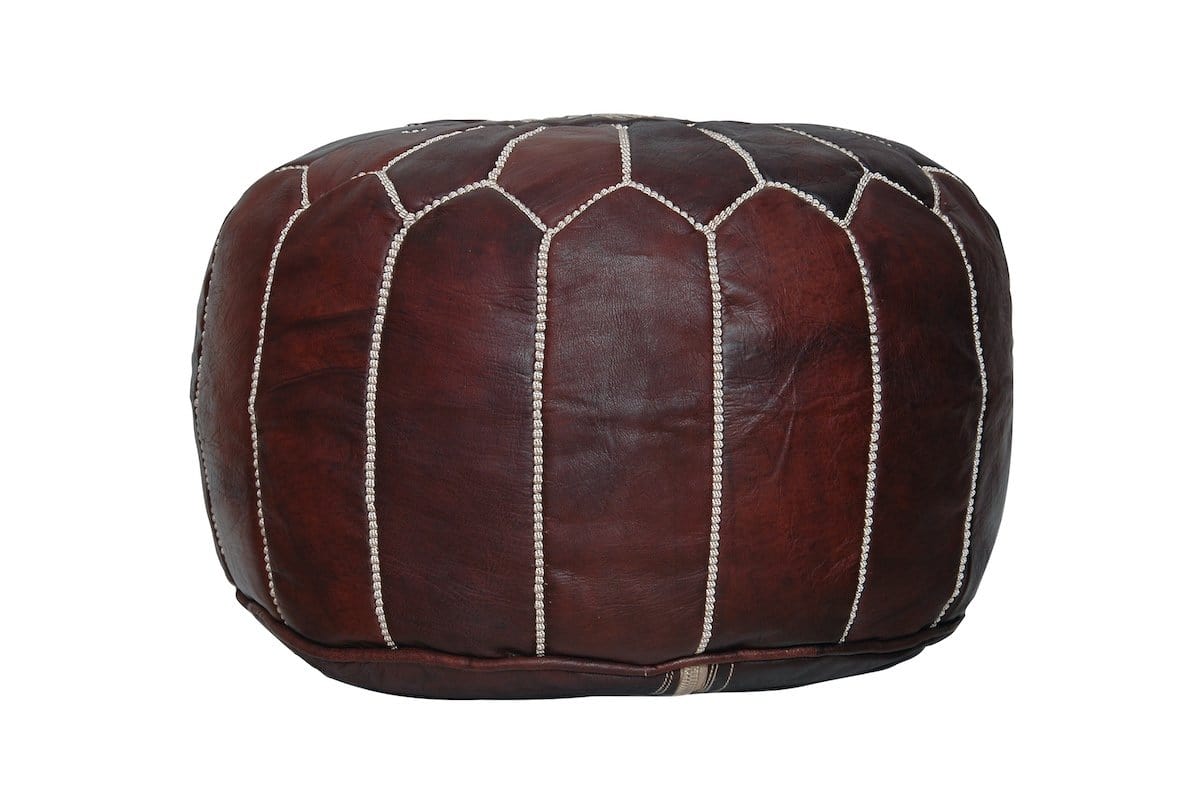 Handmade Moroccan Leather Pouf - Brown